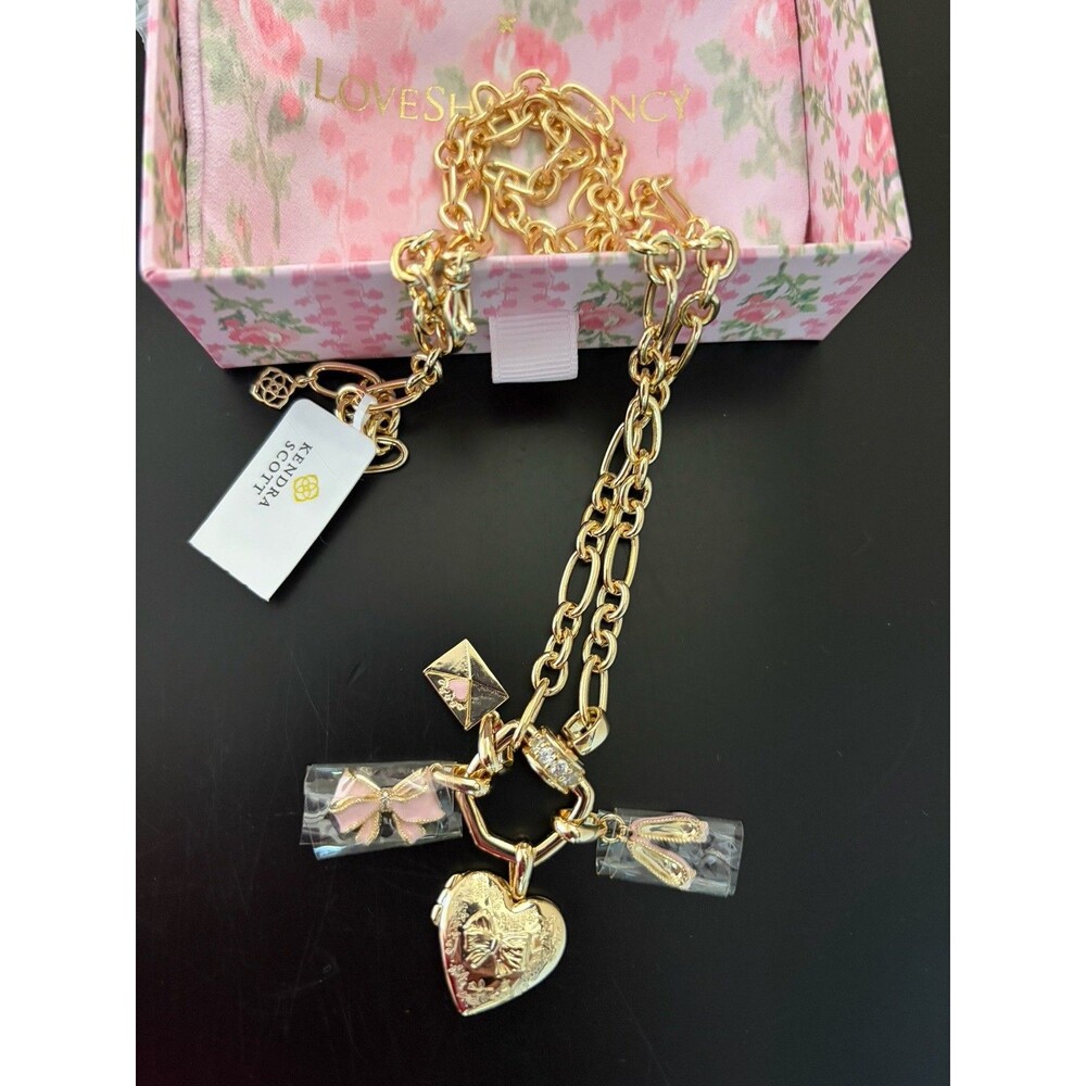 LoveShackFancy X Kendra Scott Charm Necklace Pink Bow Heart Locket Ballet NWT